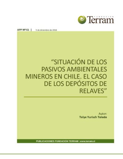 APP N°61 – Situación de los Pasivos Ambientales Mineros en Chile. El Caso de los Depósitos de Relaves (1)